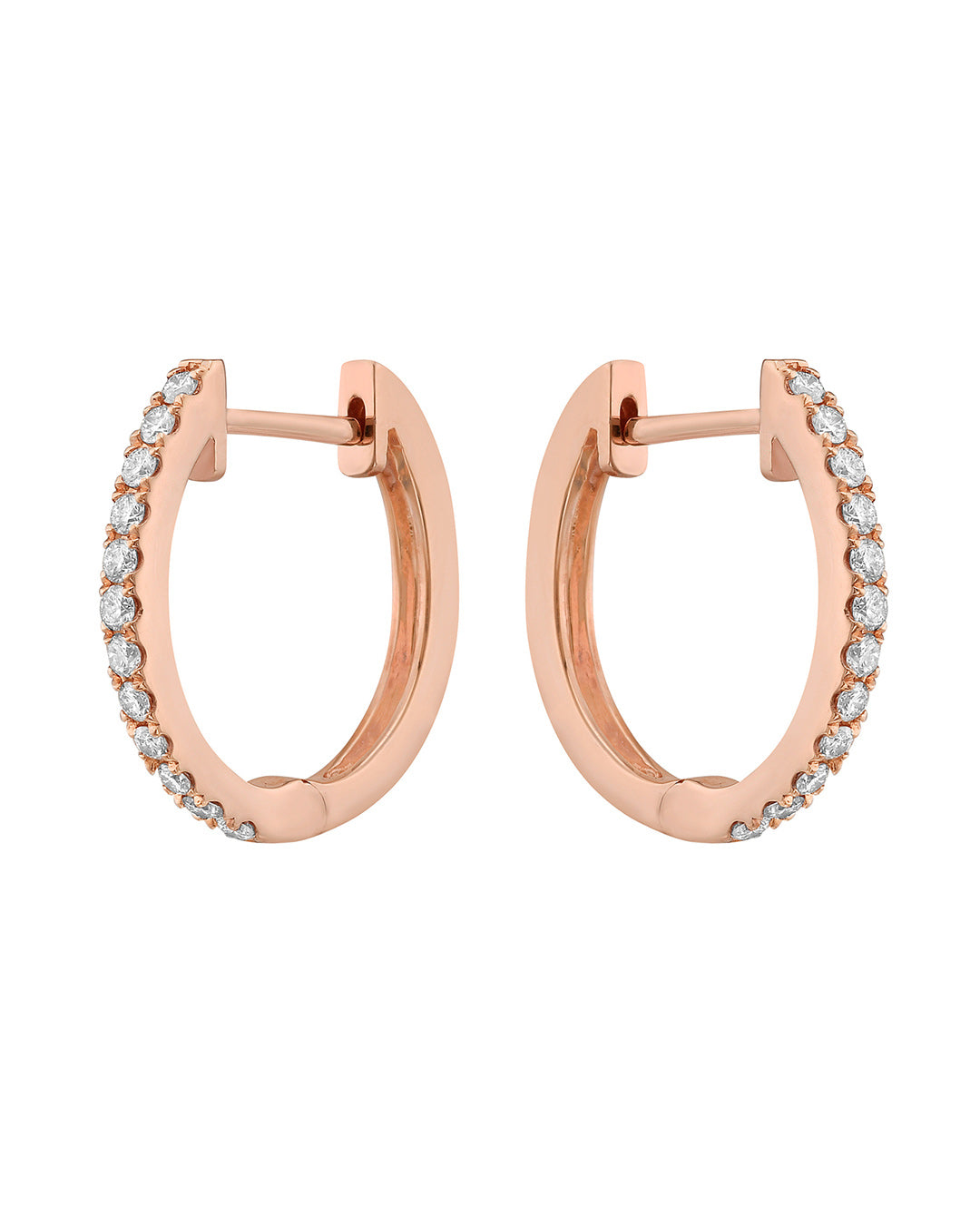 Celestial Diamond Hoop Earrings in 14K rose gold featuring 0.26 TCW of round brilliant-cut diamonds in a shared-prong setting.
