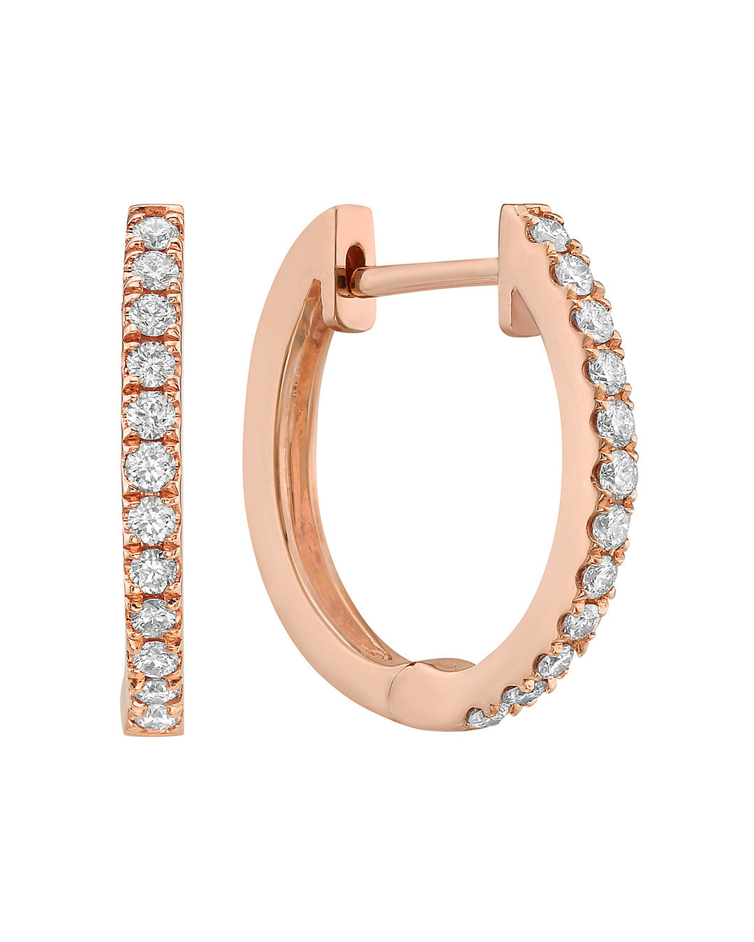 Celestial Diamond Hoop Earrings in 14K rose gold featuring 0.26 TCW of round brilliant-cut diamonds in a shared-prong setting.