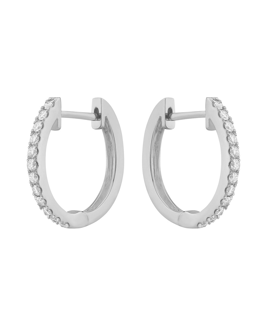 Celestial Diamond Hoop Earrings in 14K white gold featuring 0.26 TCW of round brilliant-cut diamonds in a shared-prong setting.