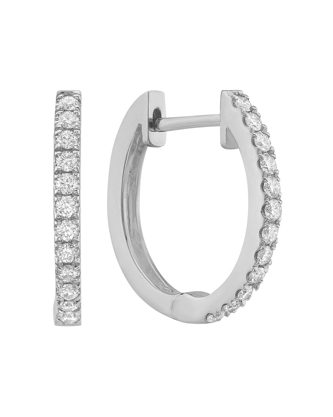 Celestial Diamond Hoop Earrings in 14K white gold featuring 0.26 TCW of round brilliant-cut diamonds in a shared-prong setting.