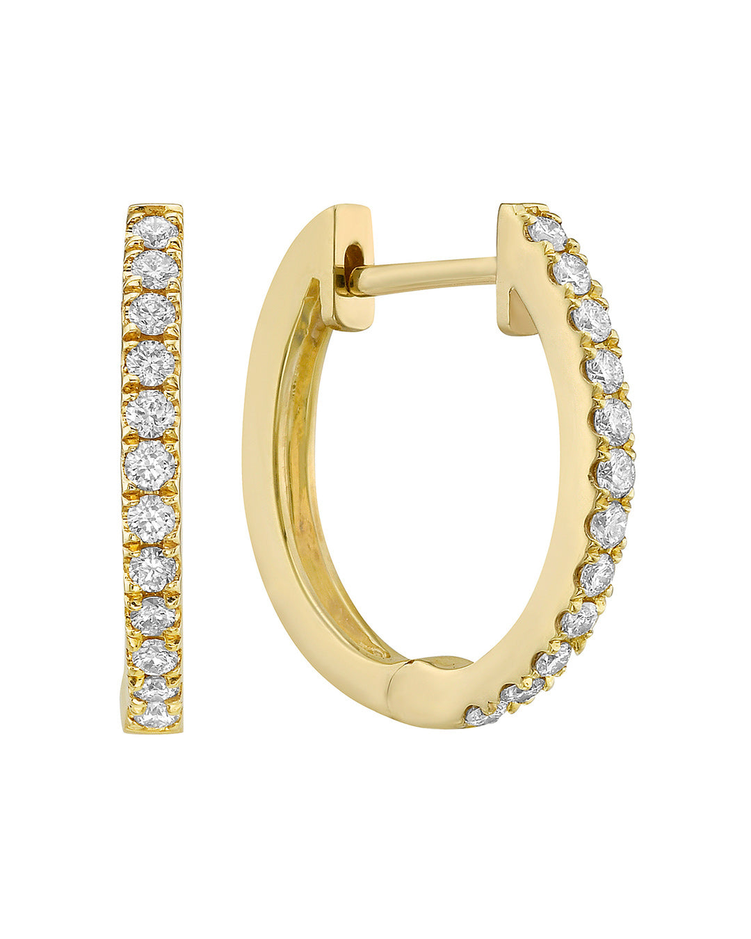 Celestial Diamond Hoop Earrings in 14K yellow gold featuring 0.26 TCW of round brilliant-cut diamonds in a shared-prong setting.
