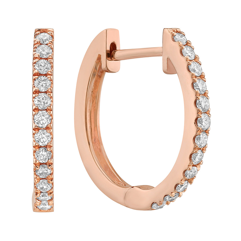 Diamond Hoop Earrings in 14K Rose Gold with Round Brilliant-Cut Diamonds, 0.26 Carat Total Weight, 5/8 Inch Diameter.