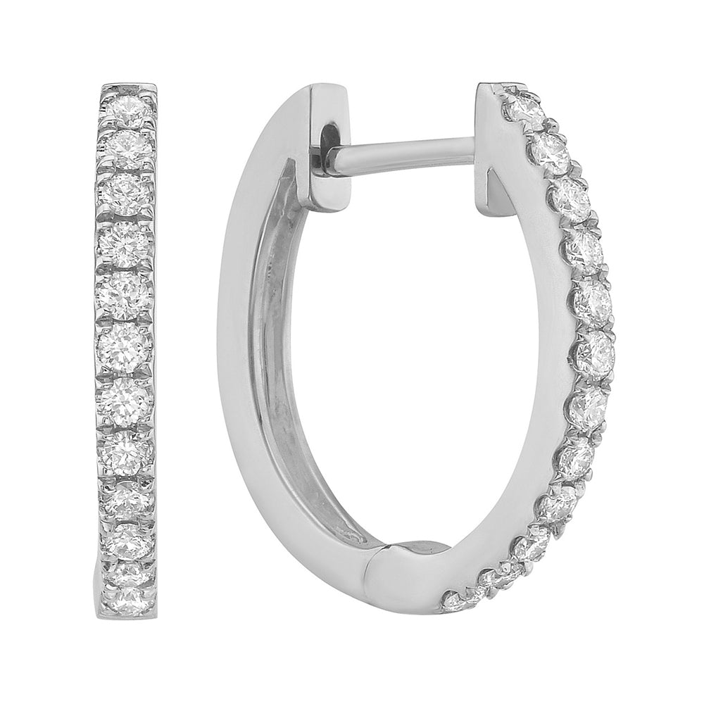 Diamond Hoop Earrings in 14K White Gold with Round Brilliant-Cut Diamonds, 0.26 Carat Total Weight, 5/8 Inch Diameter.
