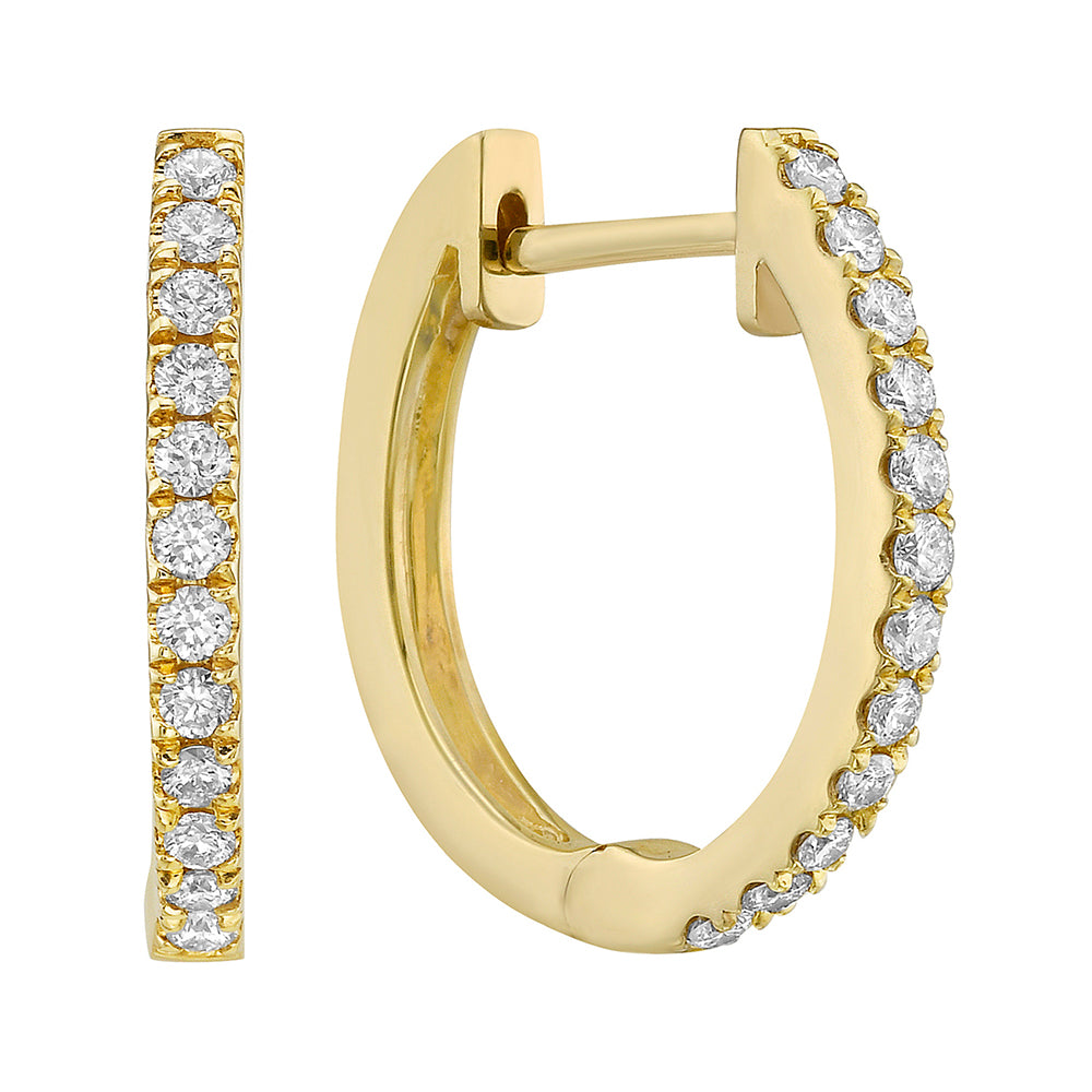 Diamond Hoop Earrings in 14K Yellow Gold with Round Brilliant-Cut Diamonds, 0.26 Carat Total Weight, 5/8 Inch Diameter.