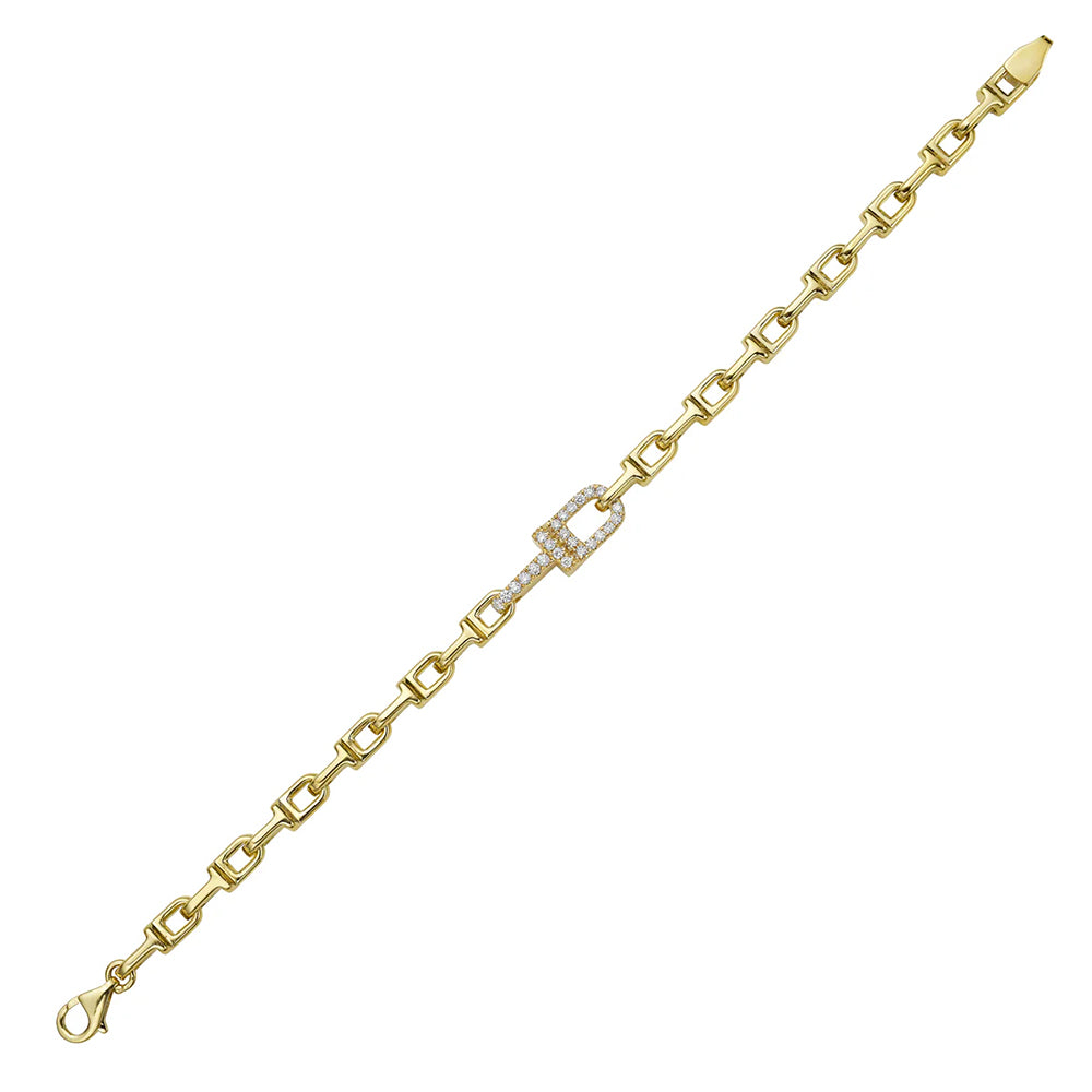 14K Yellow Gold Chain Bracelet with Single Pave Diamond Link