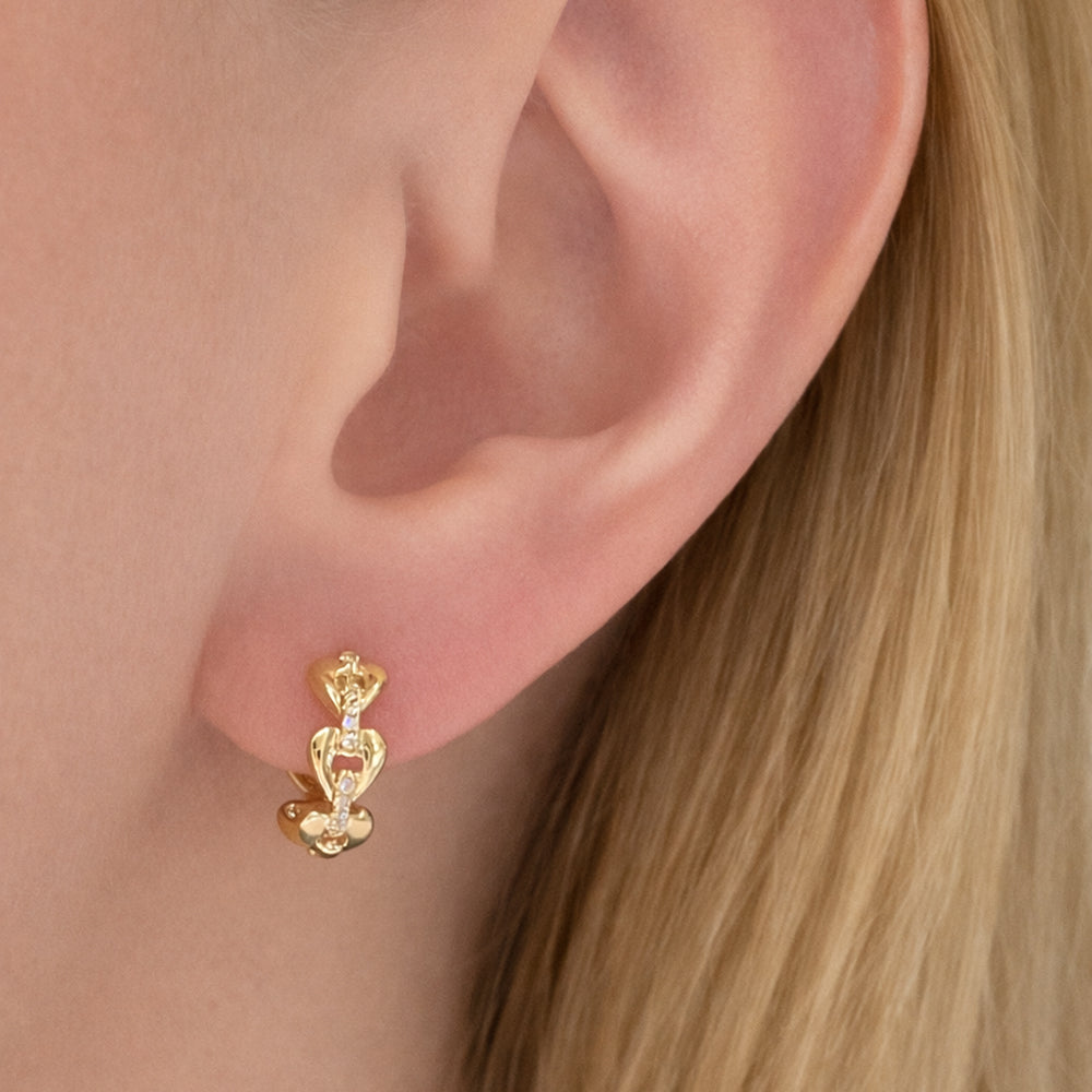 Diamond Heart Huggie Earrings | 0.05 TCW | 14K Yellow Gold
