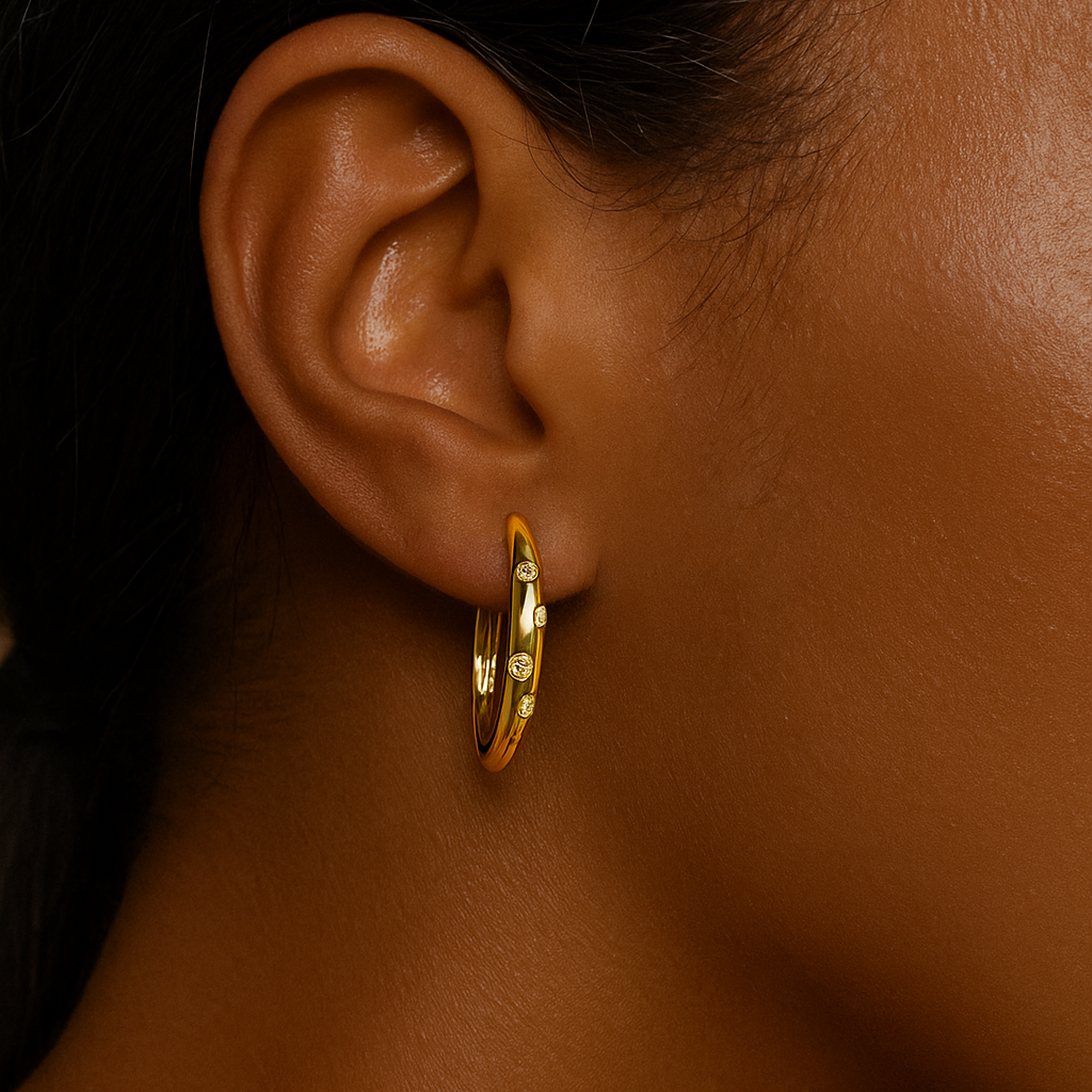 Galaxy Diamond Hoop Earrings | 0.18 Carat Total Weight | 14K White, Yellow or Rose Gold | 3/4 Inch