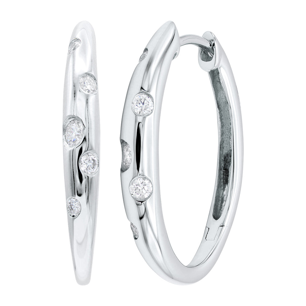 Galaxy Diamond Hoop Earrings in 14K Gold with Burnished Round Brilliant Diamonds, 0.18 Carat Total Weight, 3/4 Inch Hoops