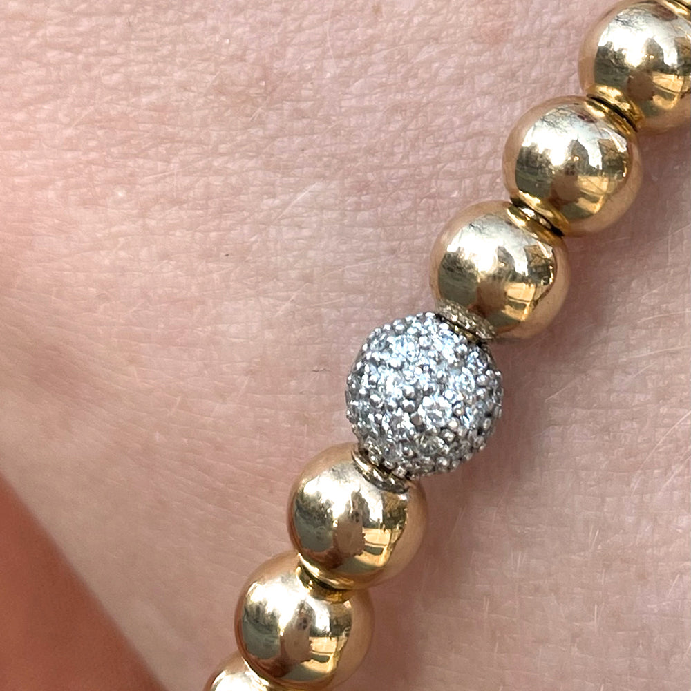 14K Yellow Gold Diamond Pavé Ball Bead Stretch Bracelet – 0.50 TCW