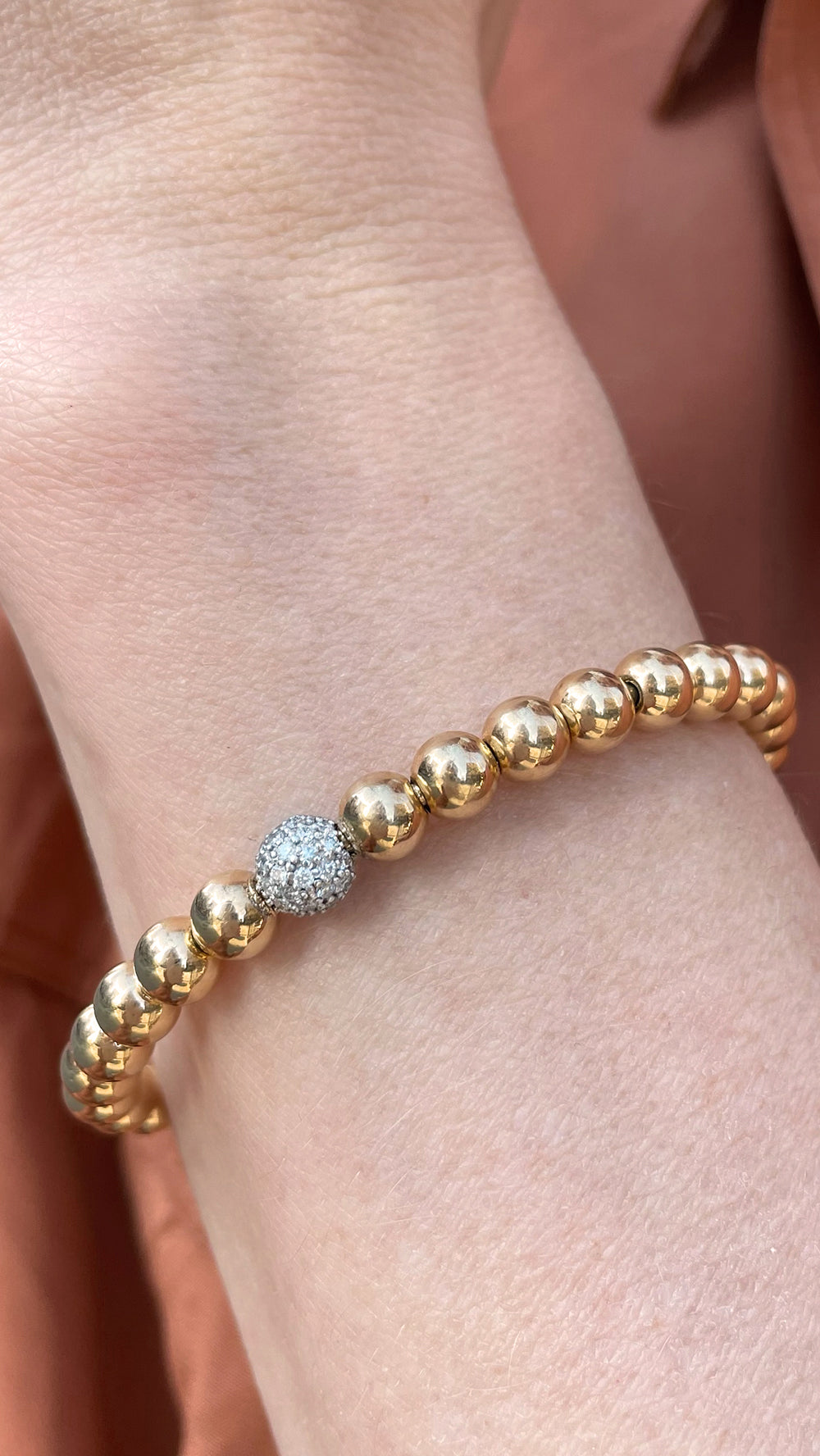 14K Yellow Gold Diamond Pavé Ball Bead Stretch Bracelet – 0.50 TCW