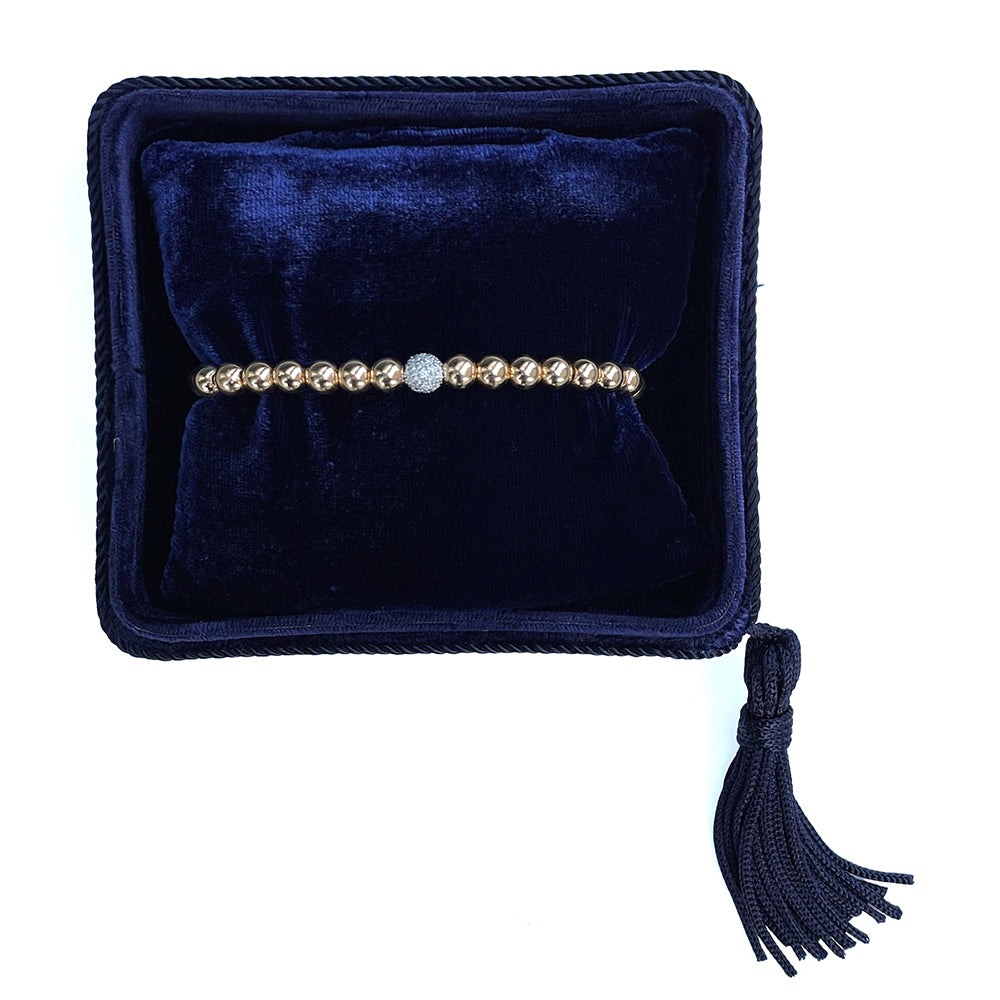 14K Yellow Gold Diamond Pavé Ball Bead Stretch Bracelet – 0.50 TCW