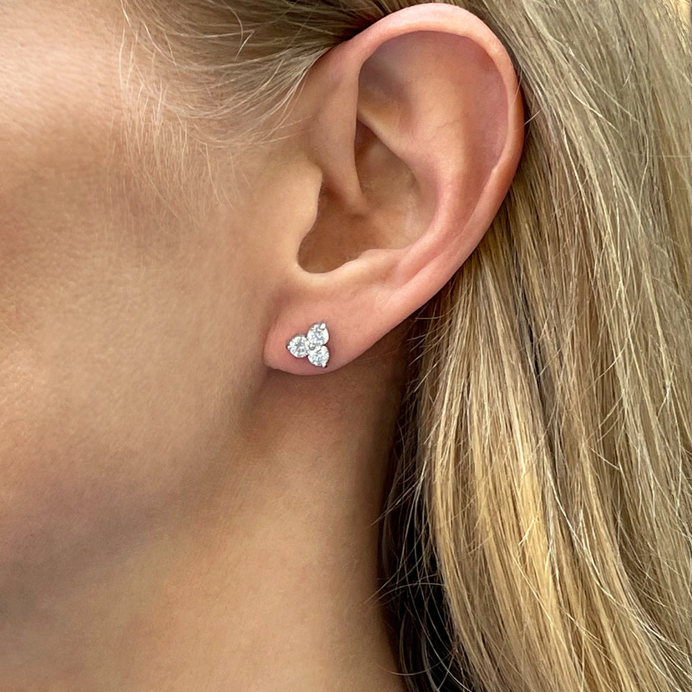 Large Trilogy Diamond Stud Earrings | 1.00 Carat Total Weight | 14K White Gold