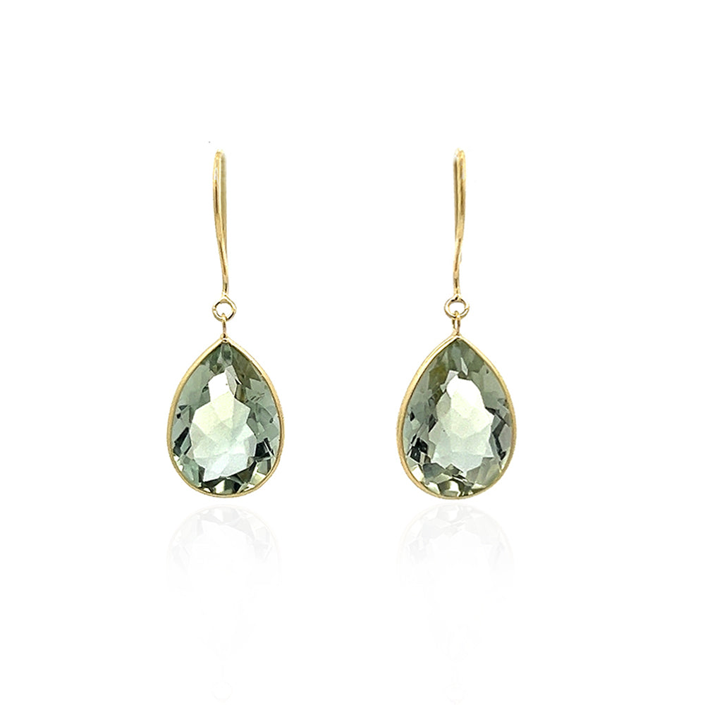 Light Green Amethyst Pear Shape Earrings | 18K Yellow Gold