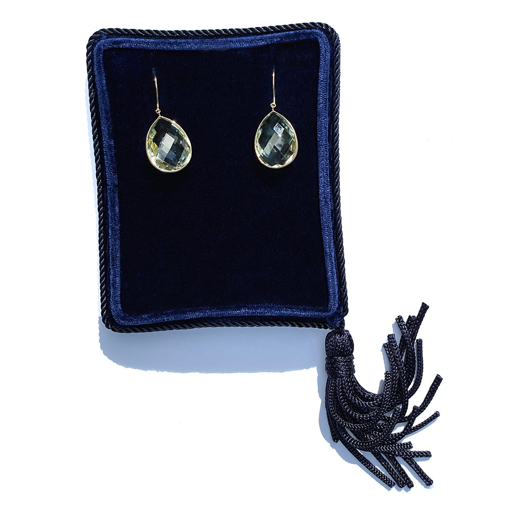 Light Green Amethyst Pear Shape Earrings | 18K Yellow Gold