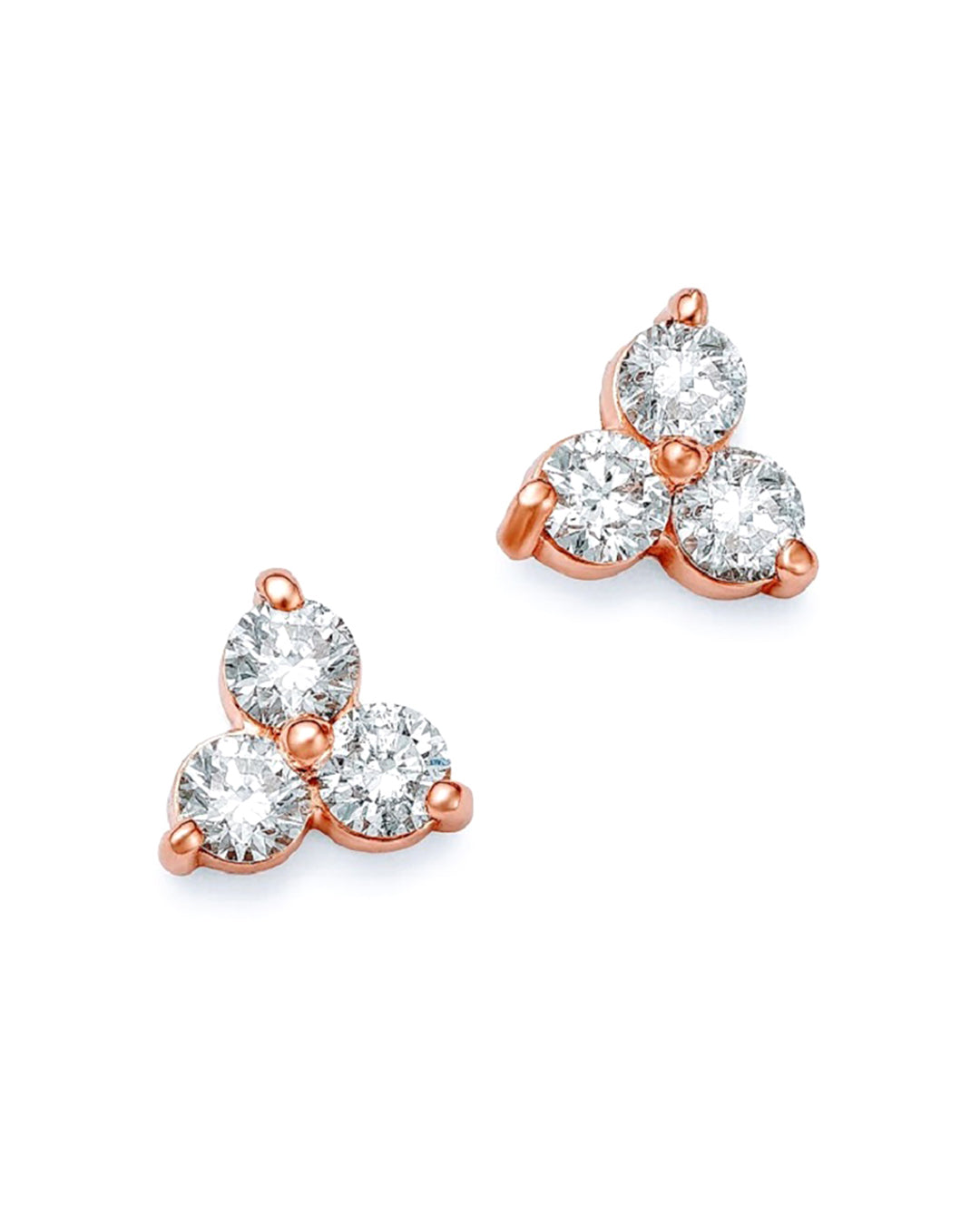 Medium Trilogy Diamond Stud Earrings in 14K Rose Gold with Round Brilliant Diamond Cluster Design, 0.60 Carat Total Weight
