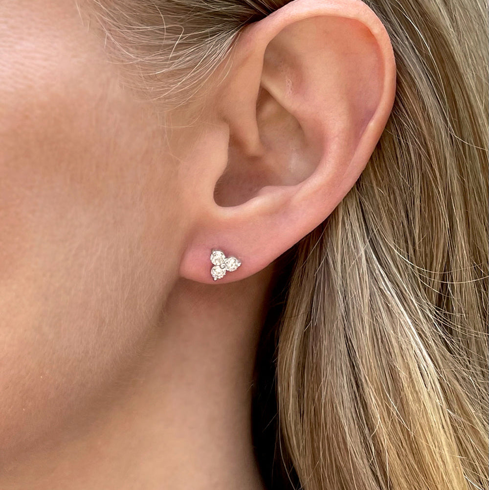 Medium Trilogy Diamond Stud Earrings | 0.60 Carat Total Weight | 14K White, Yellow or Rose Gold
