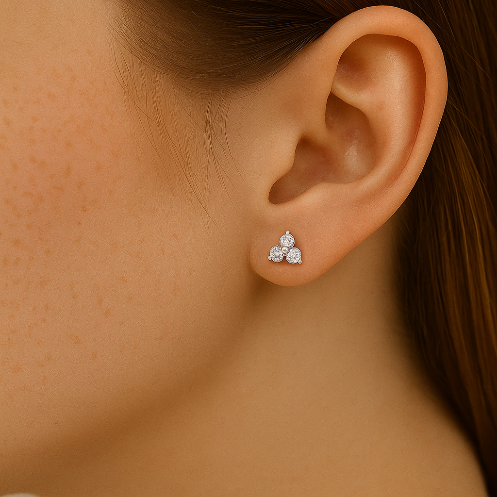 Medium Trilogy Diamond Stud Earrings | 0.60 Carat Total Weight | 14K White, Yellow or Rose Gold