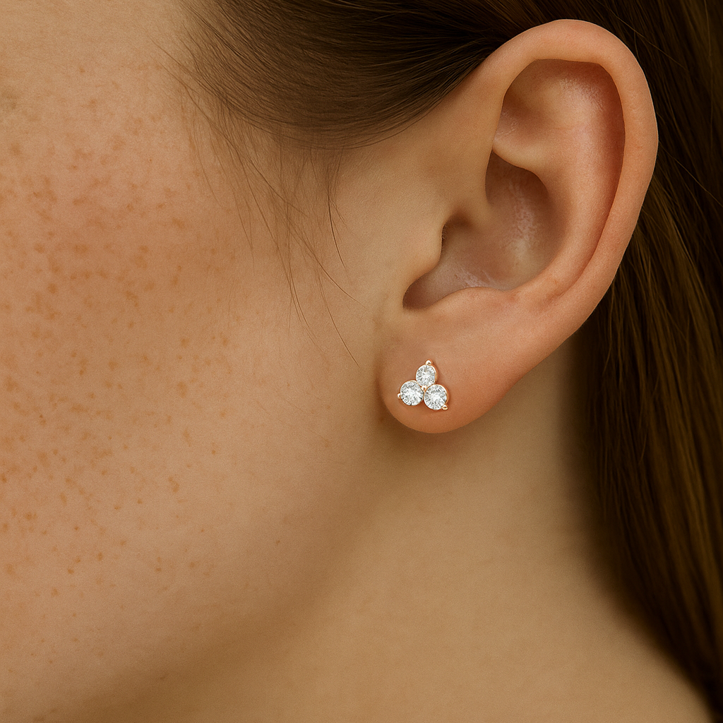 Medium Trilogy Diamond Stud Earrings | 0.60 Carat Total Weight | 14K White, Yellow or Rose Gold