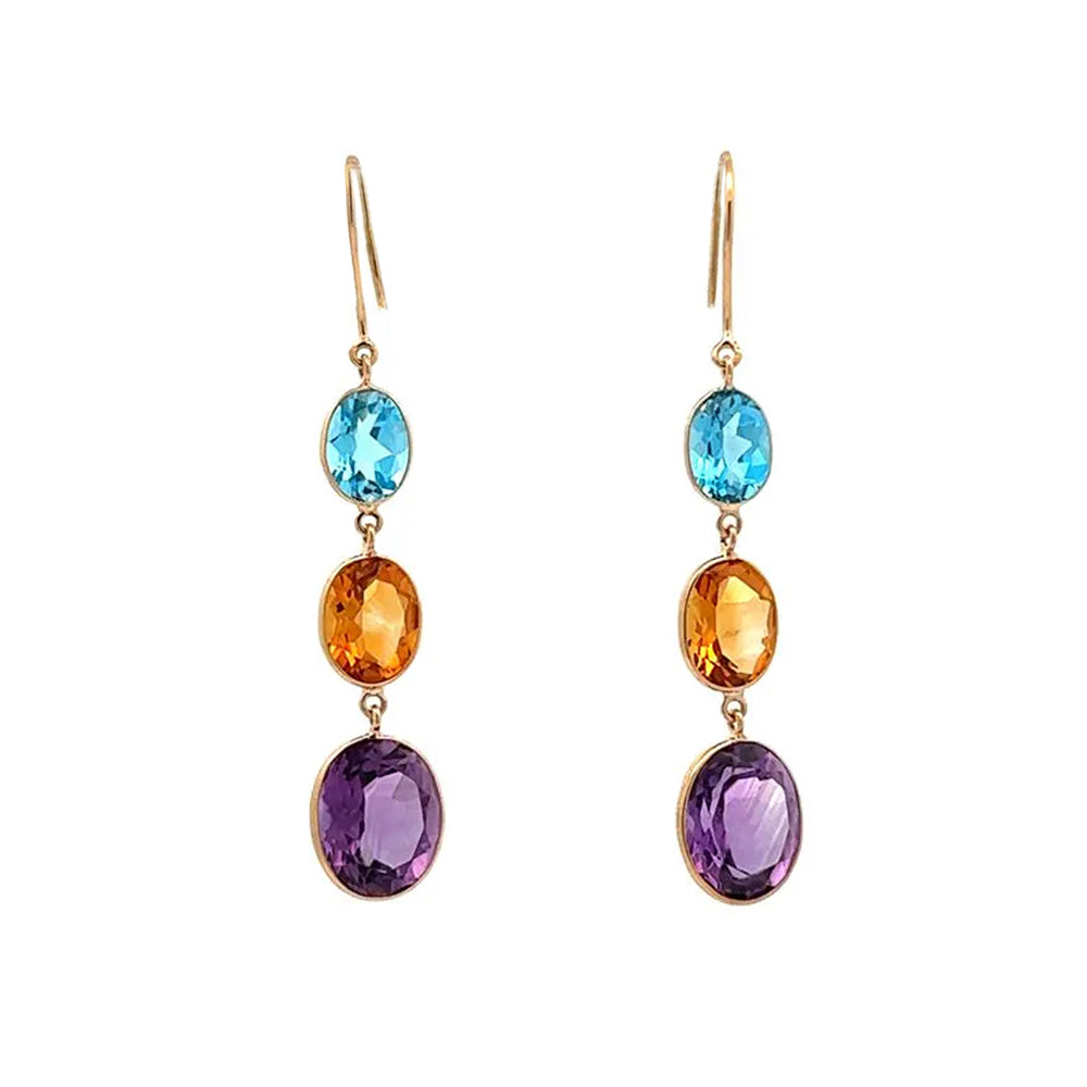 Multicolor Drop Earrings | 18K Yellow Gold