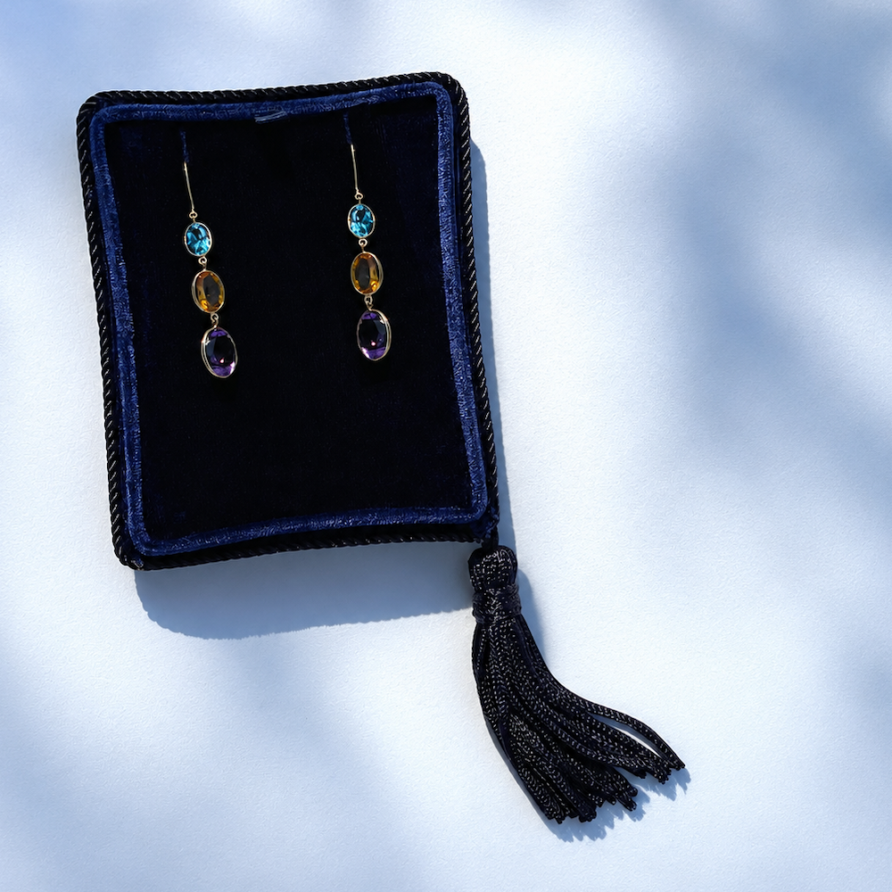 Multicolor Drop Earrings | 18K Yellow Gold
