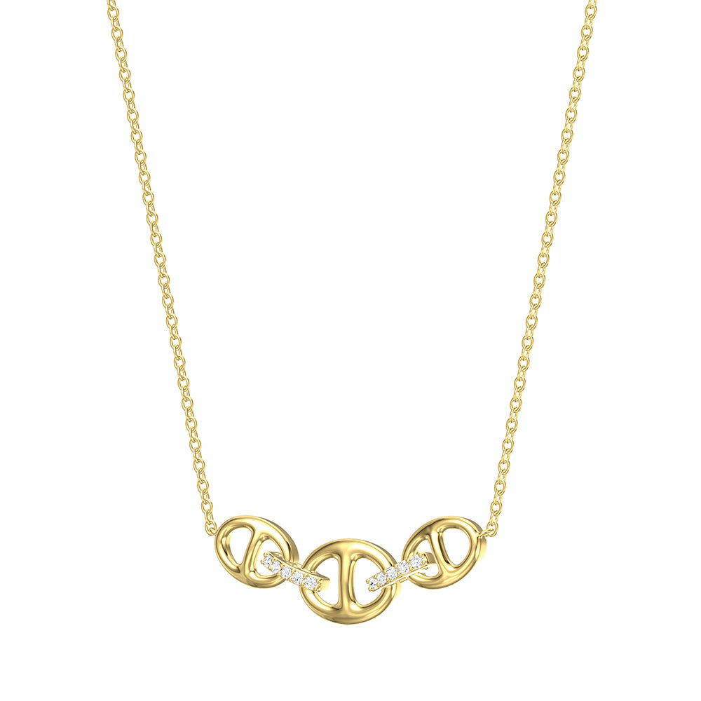 14K Yellow Gold Trio Mariner Link Diamond Necklace, 0.05 TCW