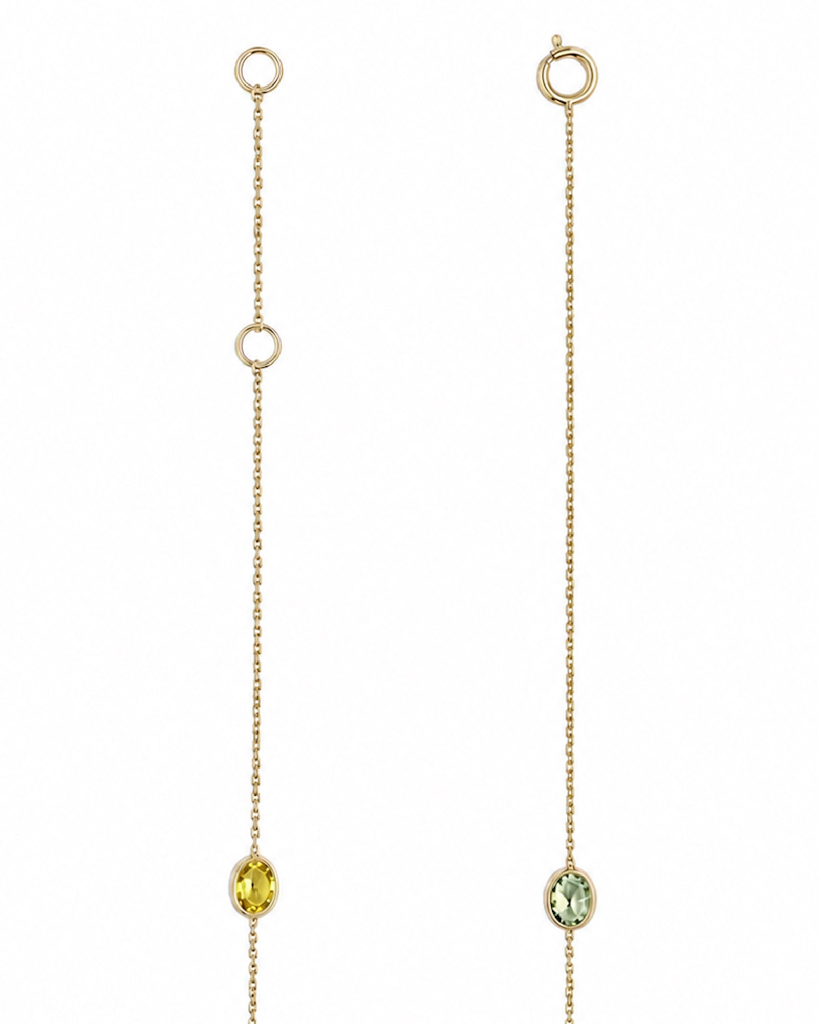 Clasp detail of Oval Rainbow Bezel Set Sapphire and Diamond Station Necklace in 14K yellow gold with bezel-set multicolor oval sapphires and diamonds.