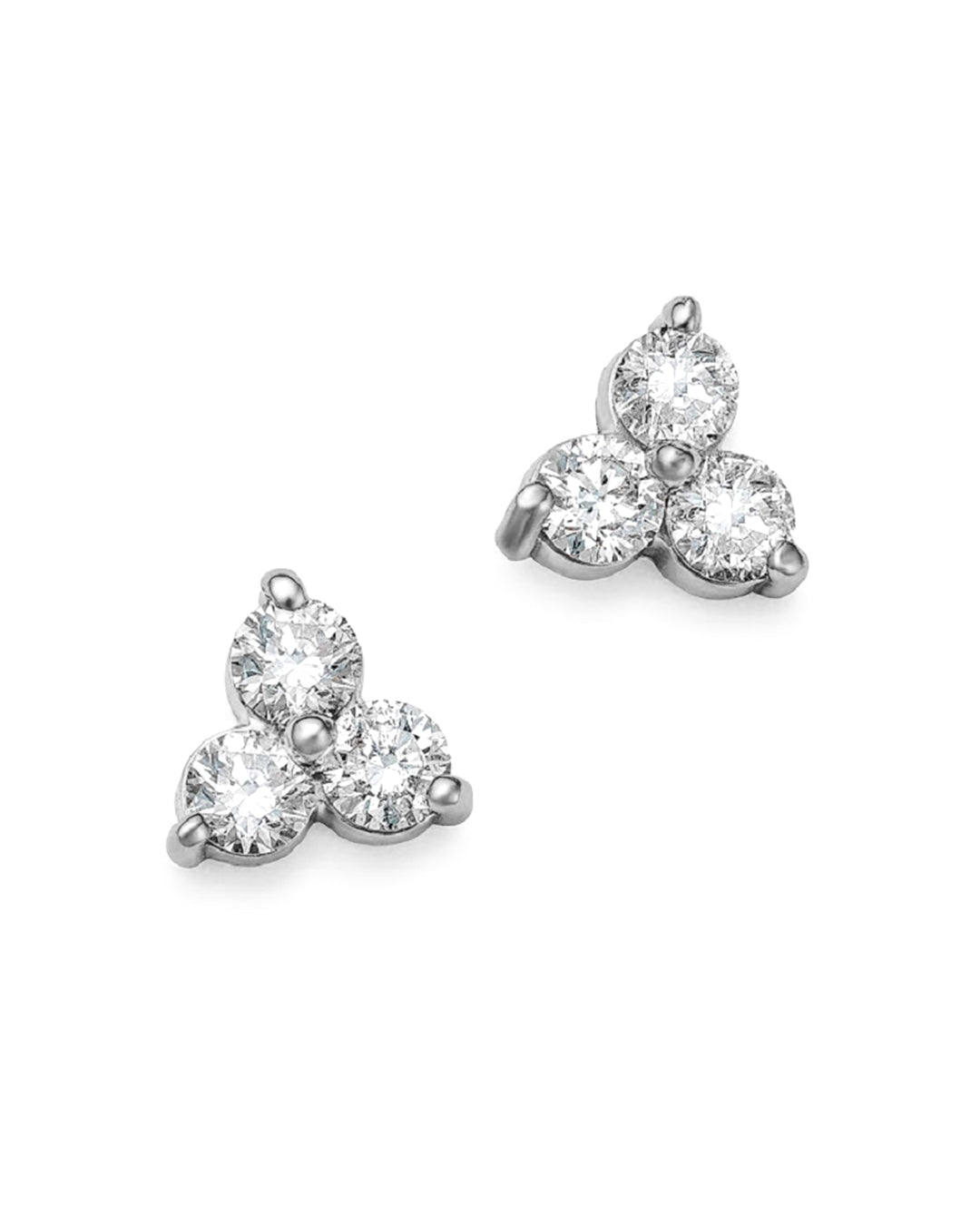 Petite Trilogy Diamond Stud Earrings in 14K White Gold with Round Brilliant Diamond Cluster Design, 0.20 Carat Total Weight