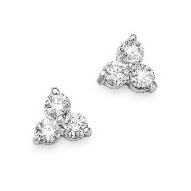 Petite Trilogy Diamond Stud Earrings in 14K White Gold with Round Brilliant Diamond Cluster Design, 0.20 Carat Total Weight