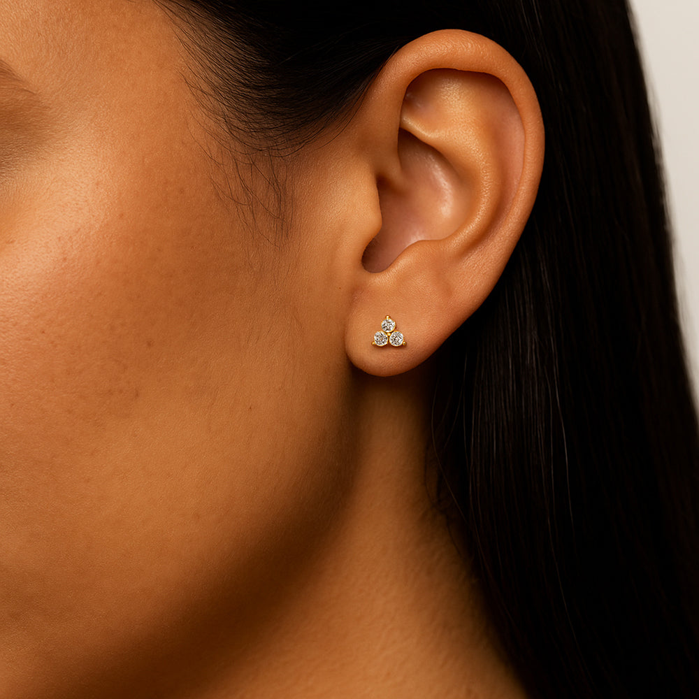 Petite Trilogy Diamond Stud Earrings | 0.20 Carat Total Weight | 14K White, Yellow or Rose Gold
