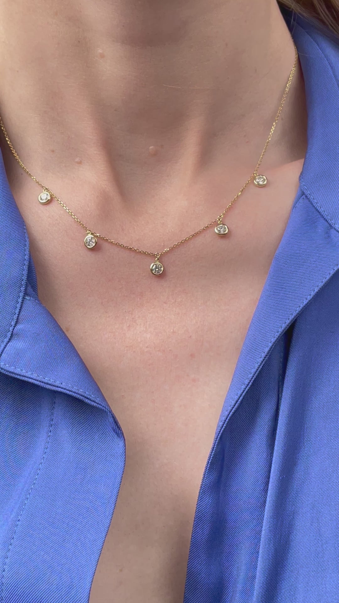 1.00_Carat_Brilliant-Cut_Diamond_Droplet_Bezel_Set_Station_Necklace_14K_Yellow_Gold_-_C15-100-Y_Video - Model