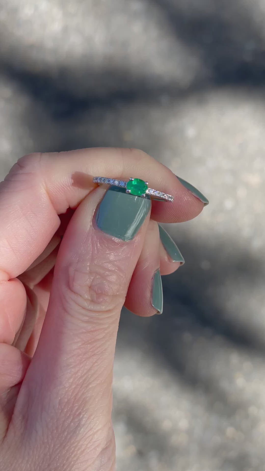 0.28 Carat Emerald Ring with Micro Pave Diamonds 14k White Gold_G16781_Video2