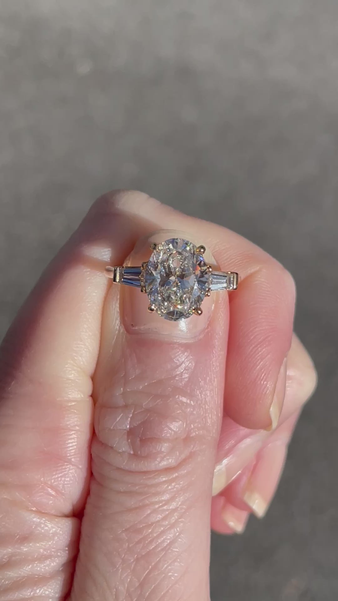 3 Carat Oval Cut Three Stone Flush Fitting Diamond Engagement Ring | Marisa Perry by Douglas Elliott_A26827_Video2