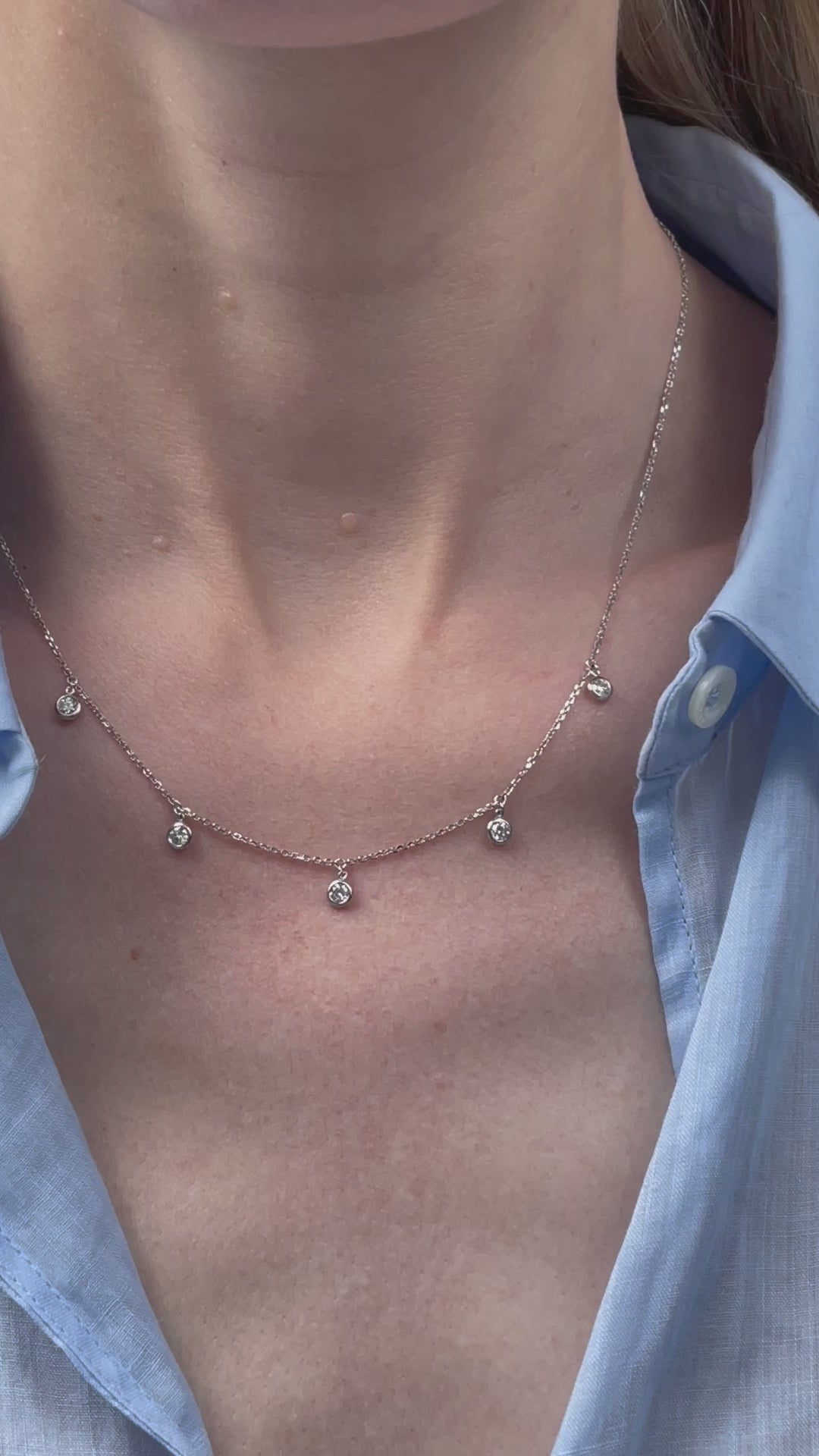0.50 Carat Brilliant-Cut Diamond Droplet Bezel Set Station Necklace | 14K White Gold - C15-50-W - Video - Model