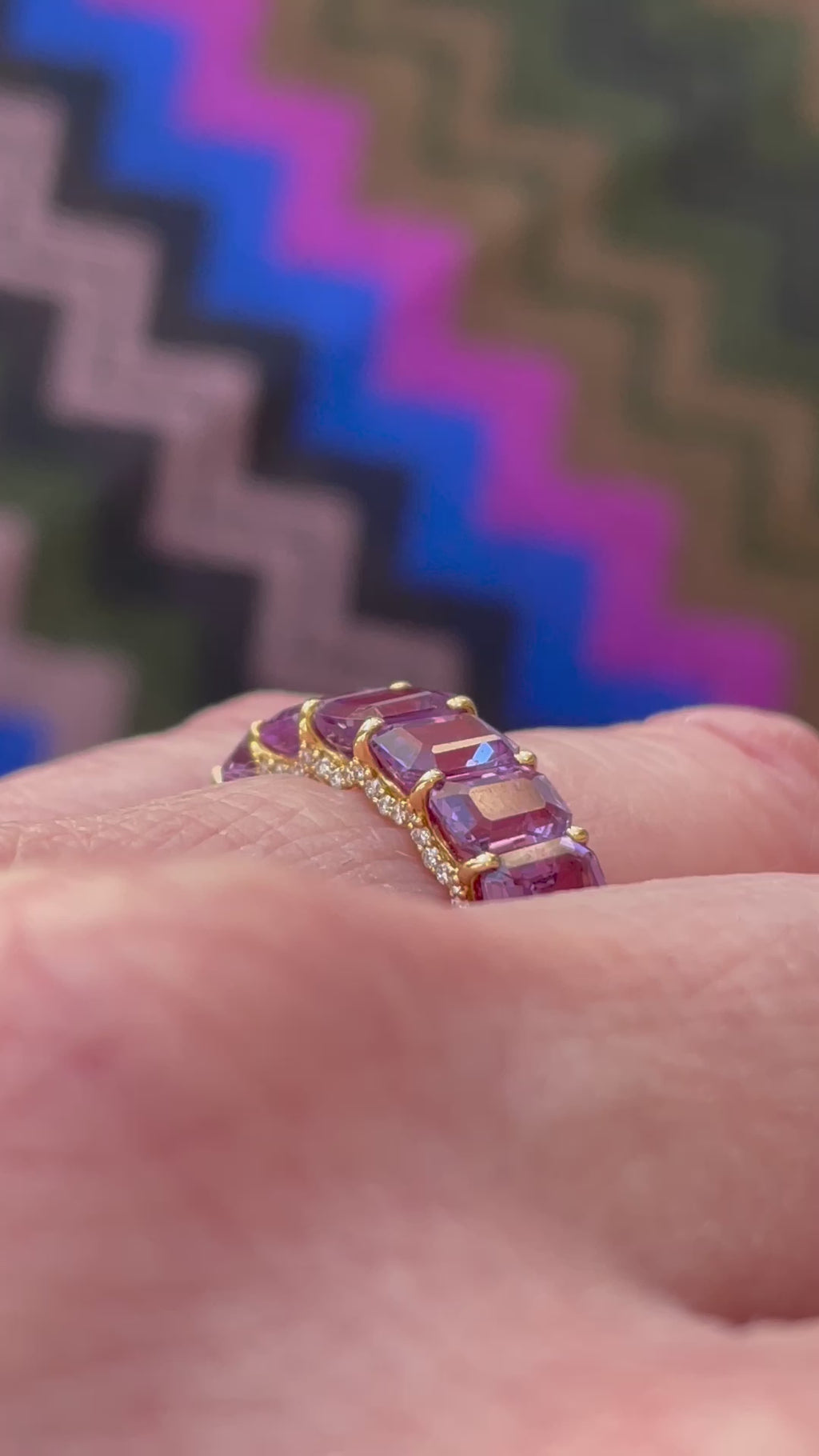 18K Yellow Gold Purple Sapphire & Diamond Eternity Band_A34625_Video