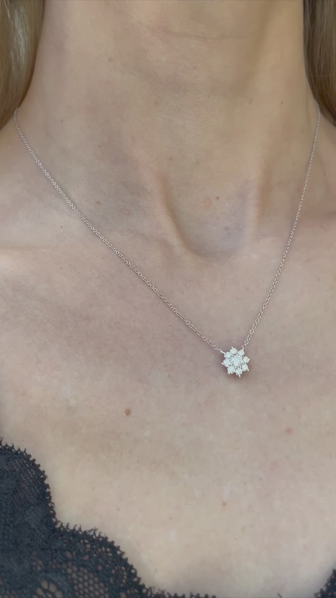 Diamond Cluster Pendant Necklace | 14K White Gold - EN1436-0.50-W-TOP | Video | Model