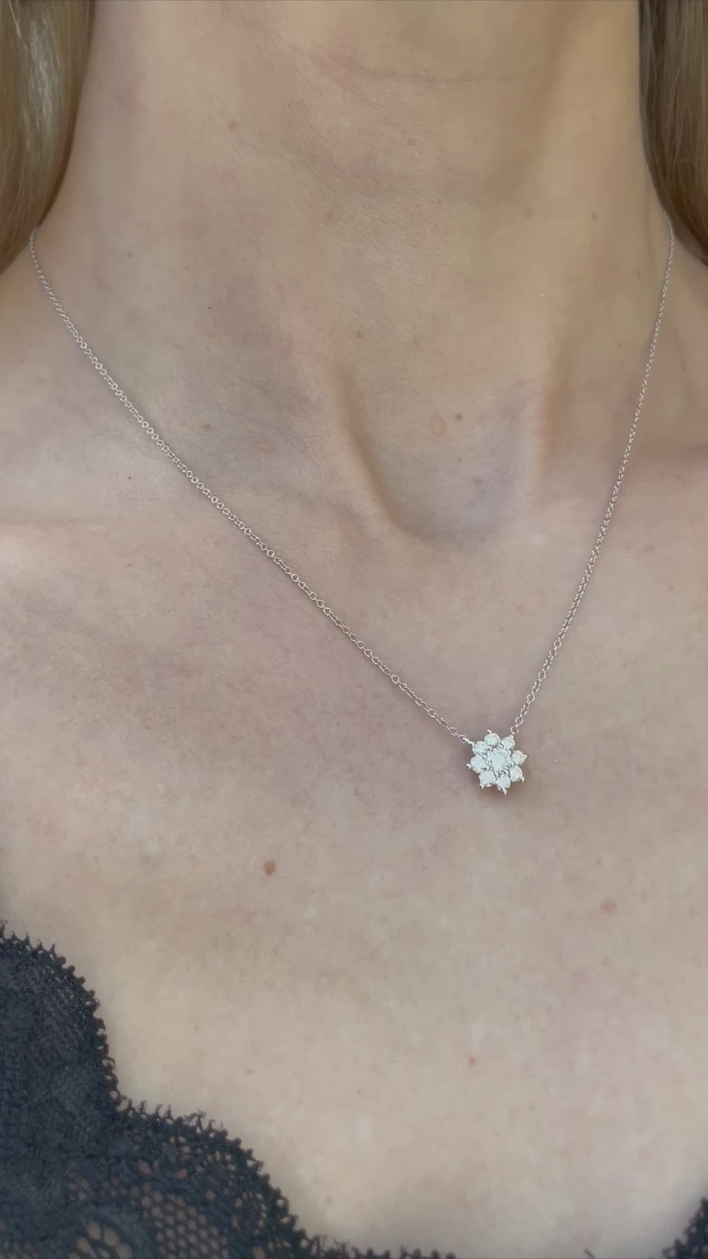 Diamond Cluster Pendant Necklace | 14K White Gold - EN1436-0.50-W-TOP | Video | Model