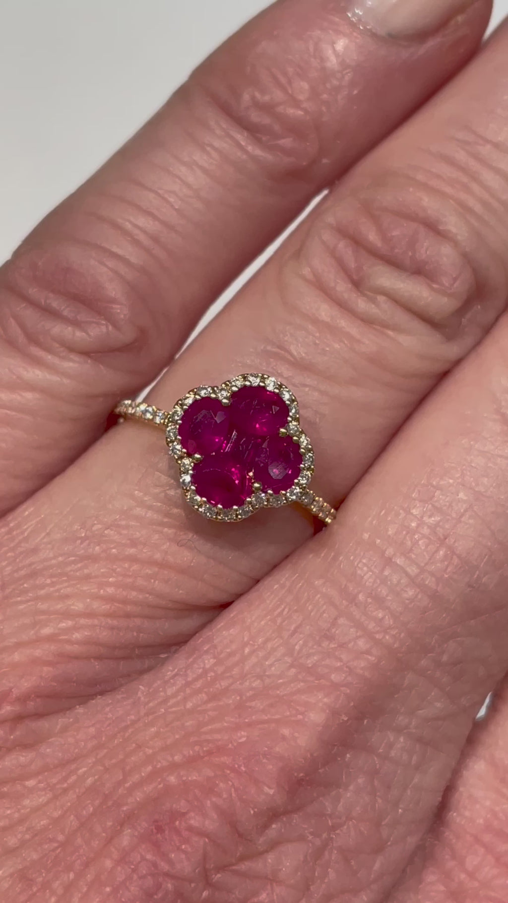 Yellow Gold Ruby & Diamond Princess Cluster Ring, 1.41 TCW_A34021_Video