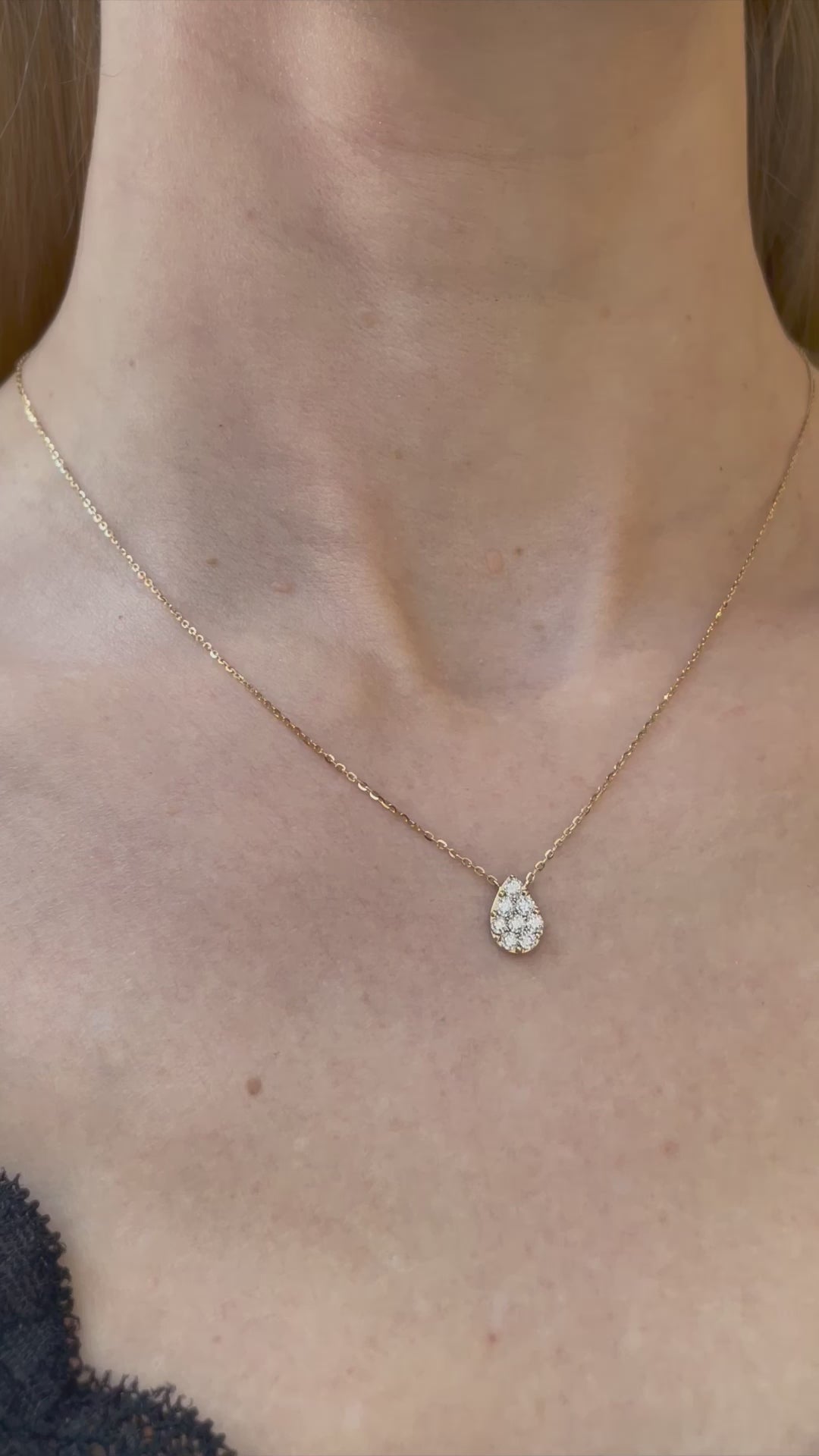 Teardrop Pendant Necklace with Round Brilliant Cut Diamonds  | 14K Yellow Gold | Video | Model