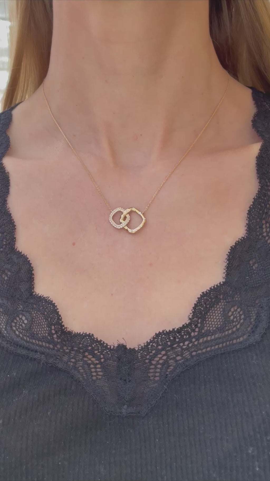 Interlocking Diamond Pendant Necklace | 14K Yellow Gold  |Video|Model