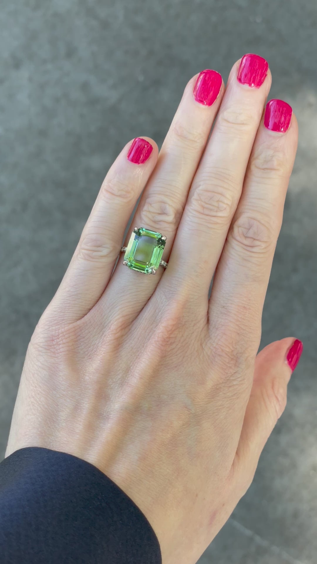 Emerald Cut Green Tourmaline Ring with a Platinum and Diamond Micro Pave Setting_G18499_Video