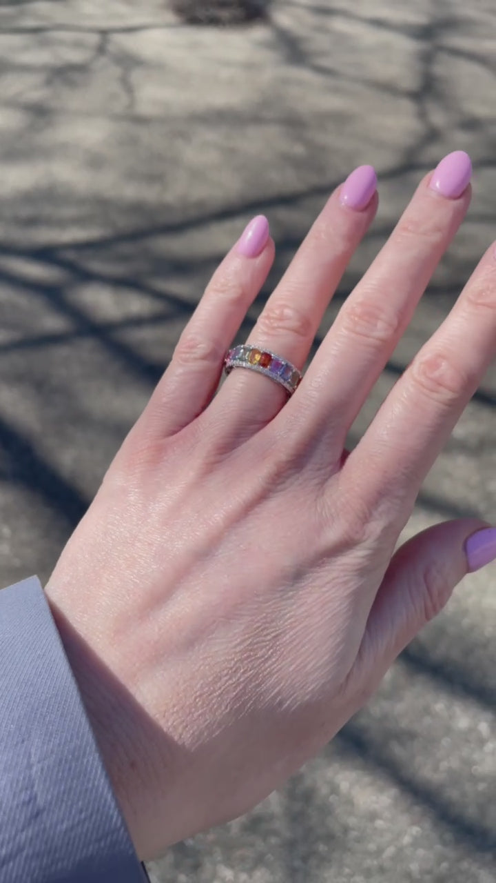 18K White Gold Multi-Color Sapphire Rainbow Ring with Diamonds – 5.70 Carats_A30935_Video2