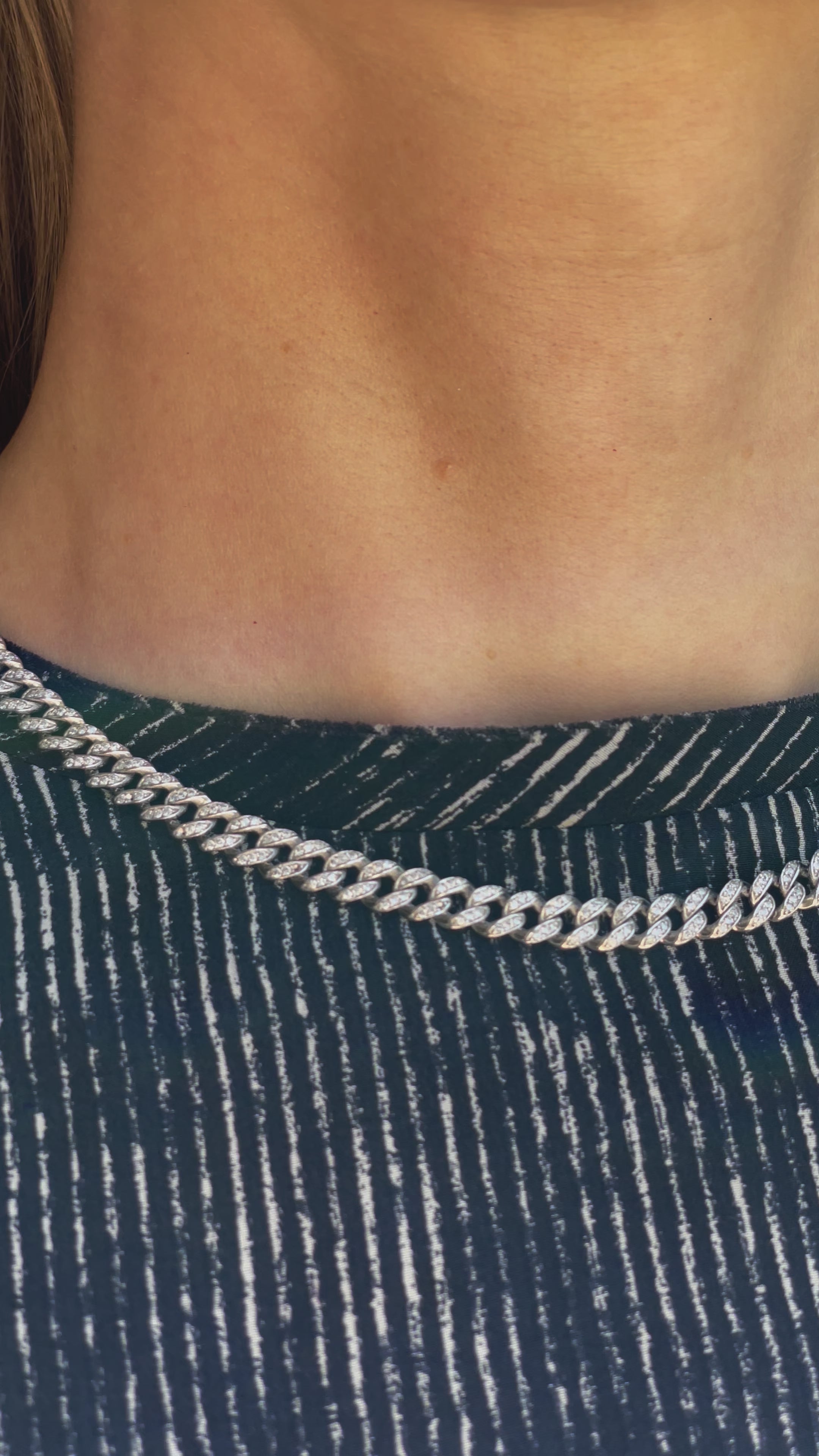 Cuban Link Diamond Choker Necklace  | 14K White Gold - Video - Model -2