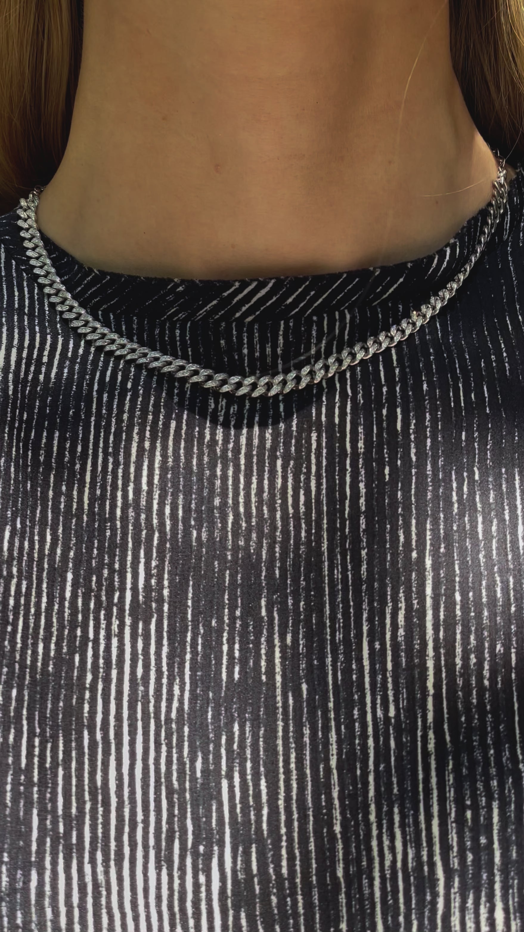 Cuban Link Diamond Choker Necklace | 14K White Gold - Video - Model
