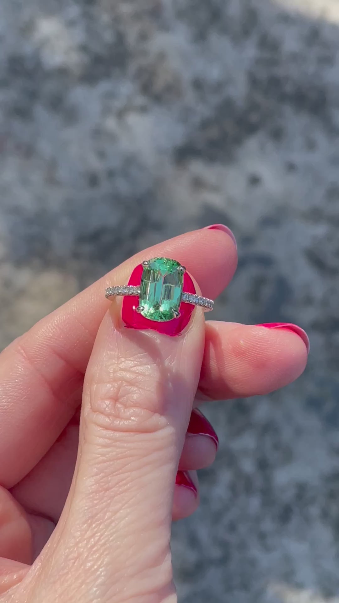 Mint Green Grossular Garnet Katherine Ring Set in Platinum_G18493_Video2