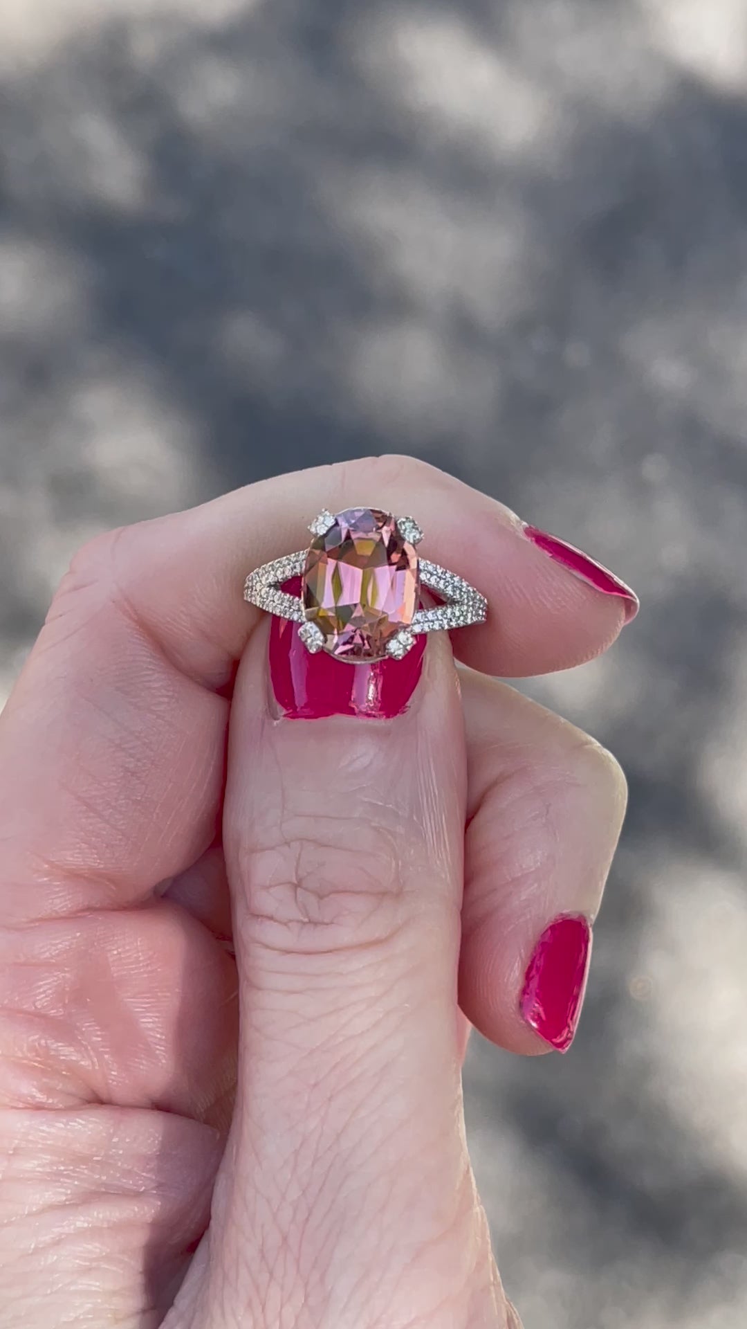 Oval Peach Tourmaline Masterpiece Platinum and Diamond Split Shank Micro-Pave Diamond Ring_G14681_Video2