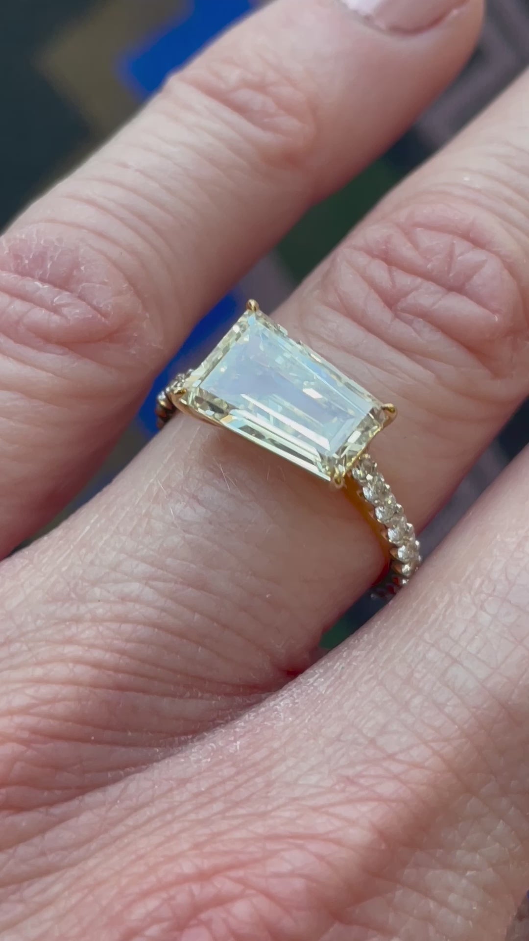 18K Yellow Gold Fancy Tapered Diamond Ring – 2.74 Carat Center with Pavé Diamonds_A34631_Video