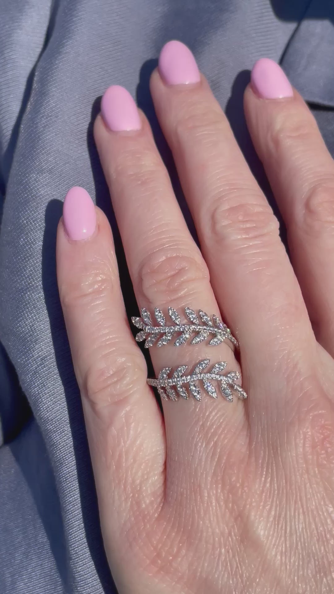 18K White Gold Criss Cross Feather Ring with 0.68 Carats of Diamonds_A28494_Video