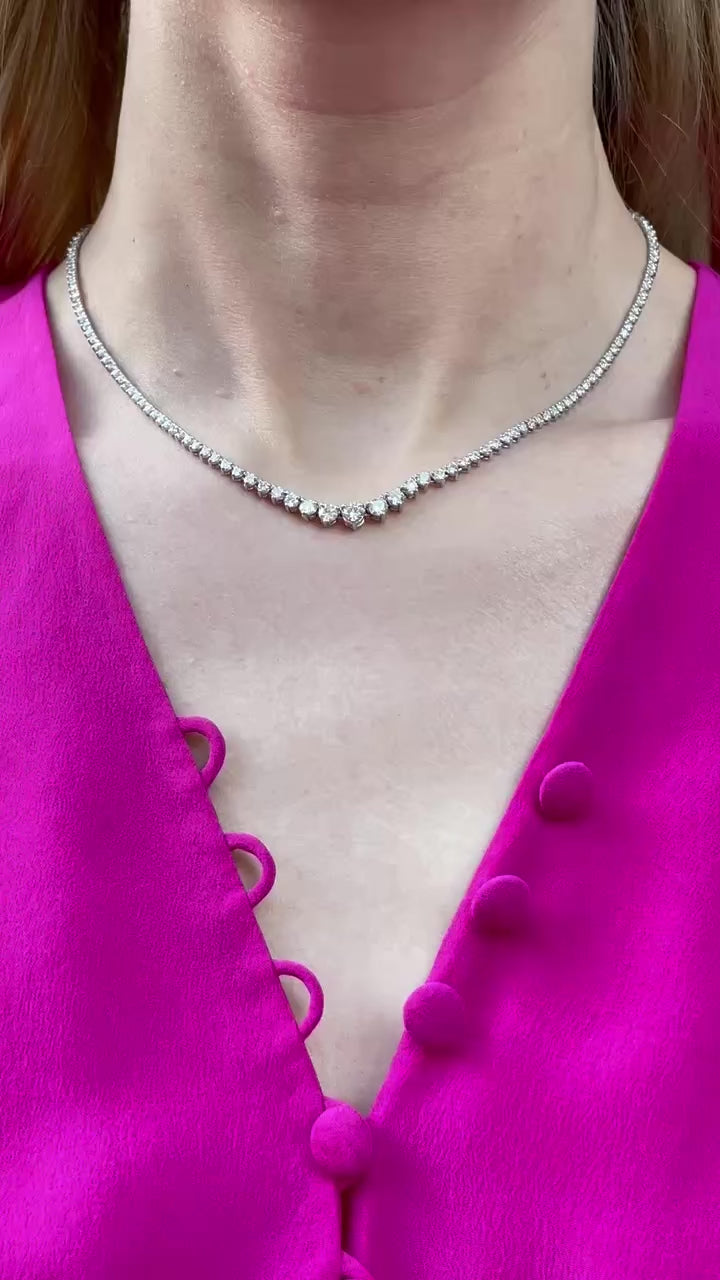 5 Carat Graduated Diamond Rivière (Tennis) Necklace in 14k White Gold | Video | Model