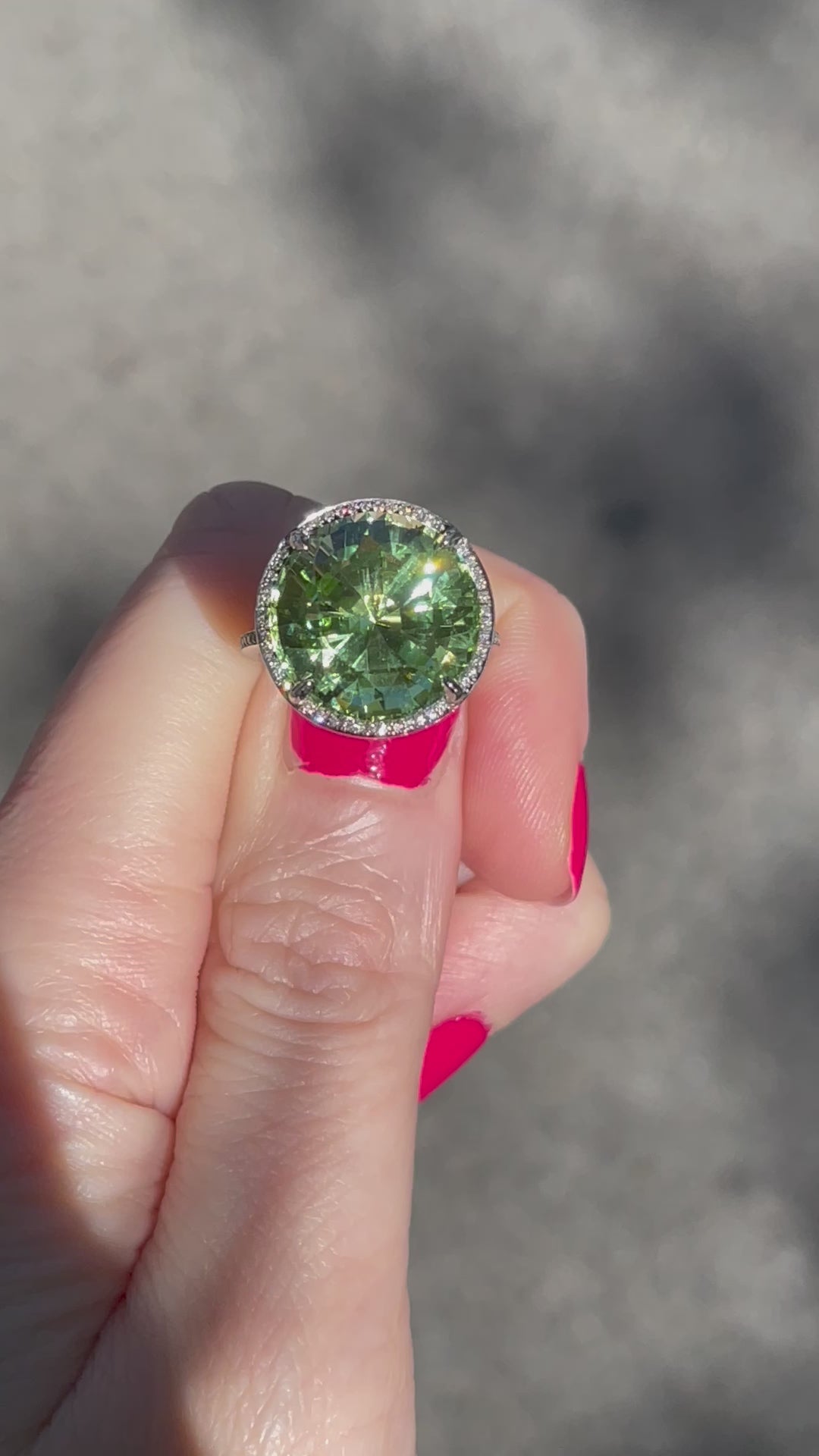 Round_Leaf_Green_Tourmaline_Honesty_Ring_with_Thin_Bright_Cut_Diamond_Halo_G18494_Video