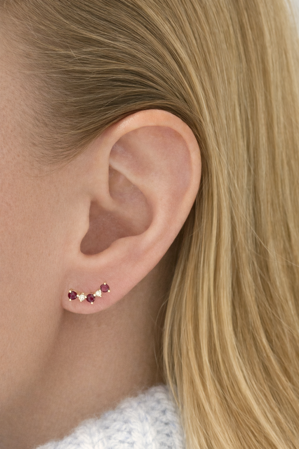 Ruby & Diamond Cluster Stud Earrings | 14K Yellow Gold